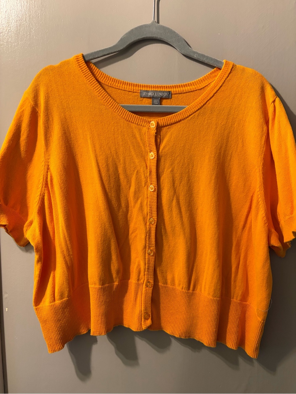 Jessica London Orange Short Sleeve Button Cardigan Cropped